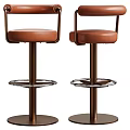 Modern Brown Leather Upholstered Swivel Bar Stool Chair With Sturdy Metal Footrest For Kitchen Counter