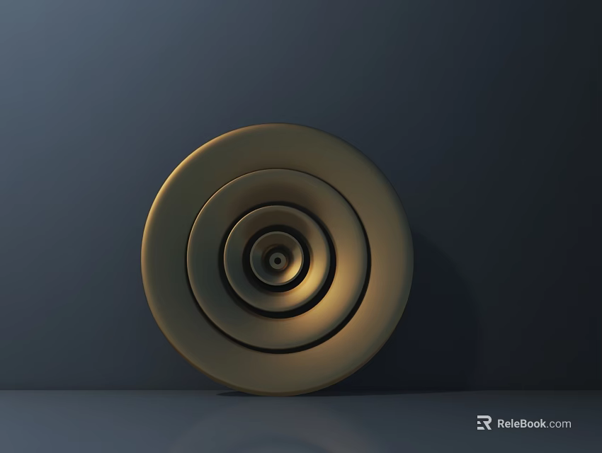 Modern Gold Door Handle With Concentric Circular Design Against Dark Wall 3d model 