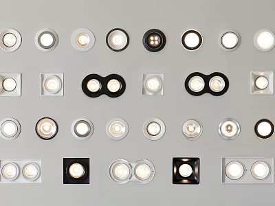 Various Downlights and Spotlights with Round Square Shapes and White Black Designs 3d model