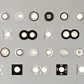 Various Downlights and Spotlights with Round Square Shapes and White Black Designs