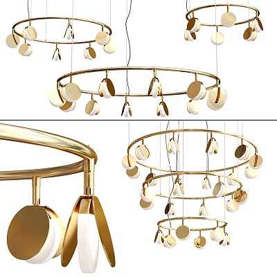 Modern Golden Circular Chandelier Design With Hanging Disc Pendants And Layered Structure 3d model