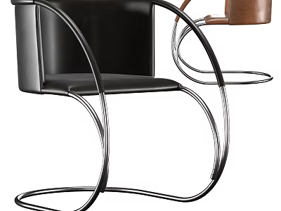 Modern Leather Accent Chair With Armrests Curved Chrome Metal Frame Black and Brown Sleek Design 3d model