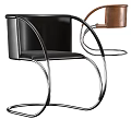 Modern Leather Accent Chair With Armrests Curved Chrome Metal Frame Black and Brown Sleek Design