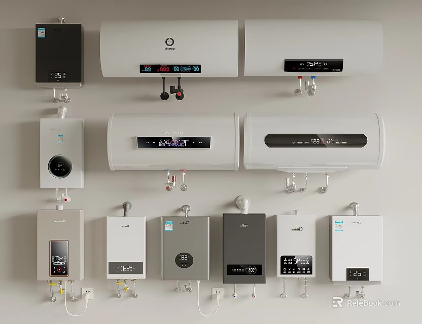 Various Electric Water Heater Models with Digital Control Panels and Wall Mounted Design for Home Use 3d model 