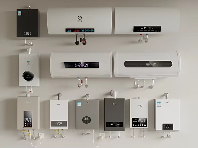 Various Electric Water Heater Models with Digital Control Panels and Wall Mounted Design for Home Use 3d model