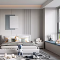 Modern Kids Room Interior Design With Pillows On Bed Area Rug Toys Desk And Chair