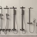 Black Shower Heads With Various Styles And Modern Design On Wall 3d model