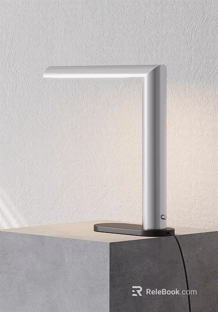 Modern Desk Lamp With Aluminum Pole Black Base Simple Design On Table Against White Wall 3d model 