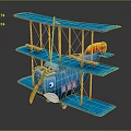 Blue Cartoon Style Biplane Featuring Yellow Propeller Whale Face And Windows