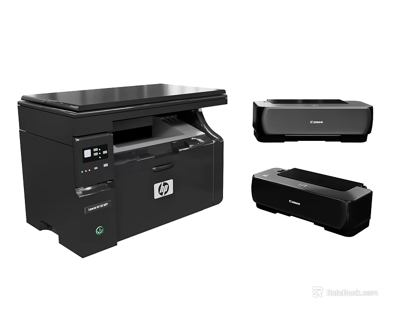 Modern Black Office Appliances Featuring Multifunctional And Desktop Printers For Workplace Use 3d model 