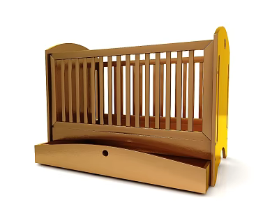 Golden Wooden Baby Crib Decorative Ornament Set With Railing And Drawer Design 3d model