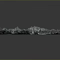 3D Black and White Mountain Landscape with Ink Painting Style Textured Terrain