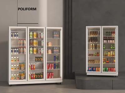 Poliform Glass Door Refrigerators Filled With Drinks And Food Items In Modern Interior 3d model