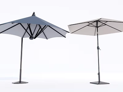 Navy Blue and Beige Outdoor Patio Umbrella with Black Frame and Sturdy Base for Garden Use 3d model