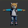 Cute Teddy Bear Doll In Blue Jacket And Jeans With Arms Outstretched