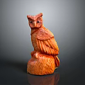 Intricately Carved Wooden Owl Statue Perched On Natural Wood Stump Base
