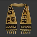 Golden Decorative Scarf With Black Trim And Tassels The Gold Lettering
