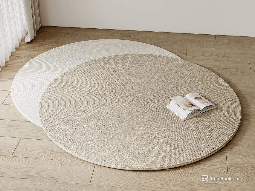 Two Round Rugs In Light Tones On Wooden Floor With Book 3d model 