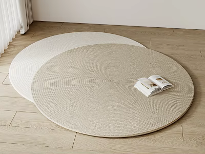 Two Round Rugs In Light Tones On Wooden Floor With Book 3d model