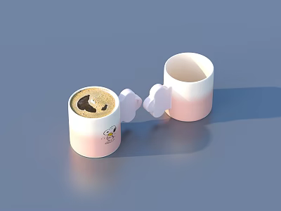 Two Cute Pink Gradient Mugs With Cloud Connector Cartoon Design And Coffee Latte 3d model
