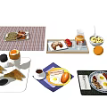 Delicious Breakfast Food Platters With Bread Fried Eggs Coffee And Fresh Fruits