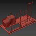 Metal Platform with Railings and Ladder Green Covered Cargo Blue Base Structure