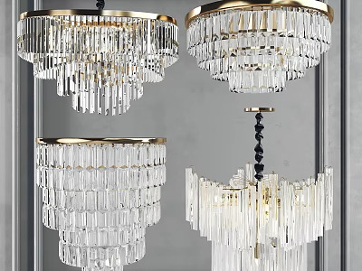Elegant Modern Crystal Chandeliers With Gold Frame And Hanging Crystal Pendants 3d model