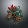 Intricate Mechanical Equipment Featuring Green Red Components And Mechanical Limb Structure