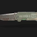 Valkren 9 Tactical Knife With Worn Blade Skull Logo And Green Handle
