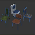 Green Upholstered Armchair Blue White Seat Wooden Back And Brown Metal Leg Chairs