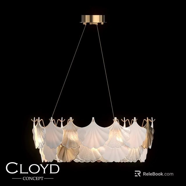 Elegant White Gold Scalloped Chandelier With Leaf Shaped Design And Warm Light 3d model 