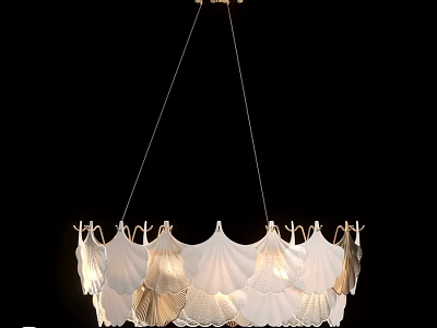 Elegant White Gold Scalloped Chandelier With Leaf Shaped Design And Warm Light 3d model