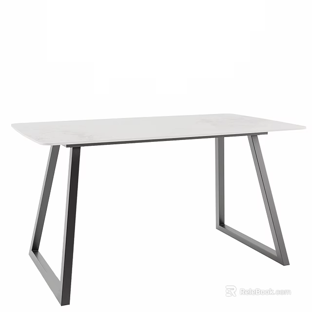 Modern White Dining Table With Sleek Metal Legs And Marble Surface 3d model 