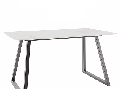 Modern White Dining Table With Sleek Metal Legs And Marble Surface 3d model
