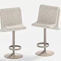 Two Modern Light Gray Upholstered Bar Stools With Metal Base And Ring Footrest