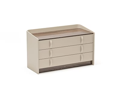 Beige Entryway Side Cabinet with Three Drawers Wooden Top Modern Storage Design 3d model
