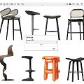 Modern Bar Chair Simple Bar Chair Combination 3d model