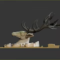 Decorative Deer Head Sculpture With Antlers On Yellow Base And Green White Details