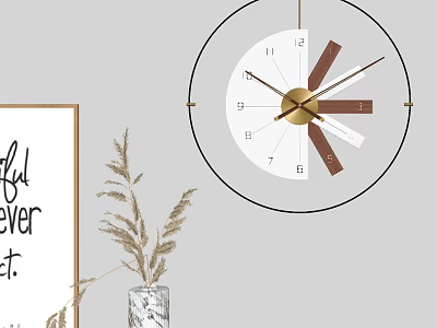 Modern Round Wall Clock with White Dial Black Frame and Golden Hands for Home Decor 3d model