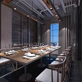 Elegant Private Dining Room Featuring Long Wooden Table Tableware Wine Glasses Chairs And Artworks