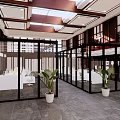 Public Office Space Modern Interior Design With Glass Partitions Work Desks And Potted Plants