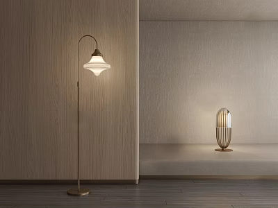 Modern Floor Lamp With Curved Metal Stand And Warm Glow In Minimalist Interior 3d model