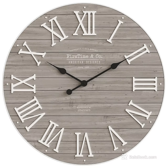 Rustic Wooden Wall Clock With Planked Wood And Roman Numerals 3d model 