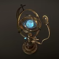 Vintage Astronomical Device Featuring Brass Frame Blue Glowing Orb And Mechanical Base 3d model
