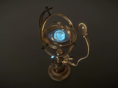 Vintage Astronomical Device Featuring Brass Frame Blue Glowing Orb And Mechanical Base 3d model