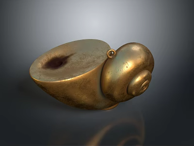 Golden Snail Sculpture With Shiny Metallic Surface And Textured Shell On Dark Background 3d model