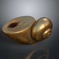 Golden Snail Sculpture With Shiny Metallic Surface And Textured Shell On Dark Background