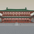 Ancient Chinese Architecture Traditional Design With Double Roof Green Glazed Tiles And Red Pillars