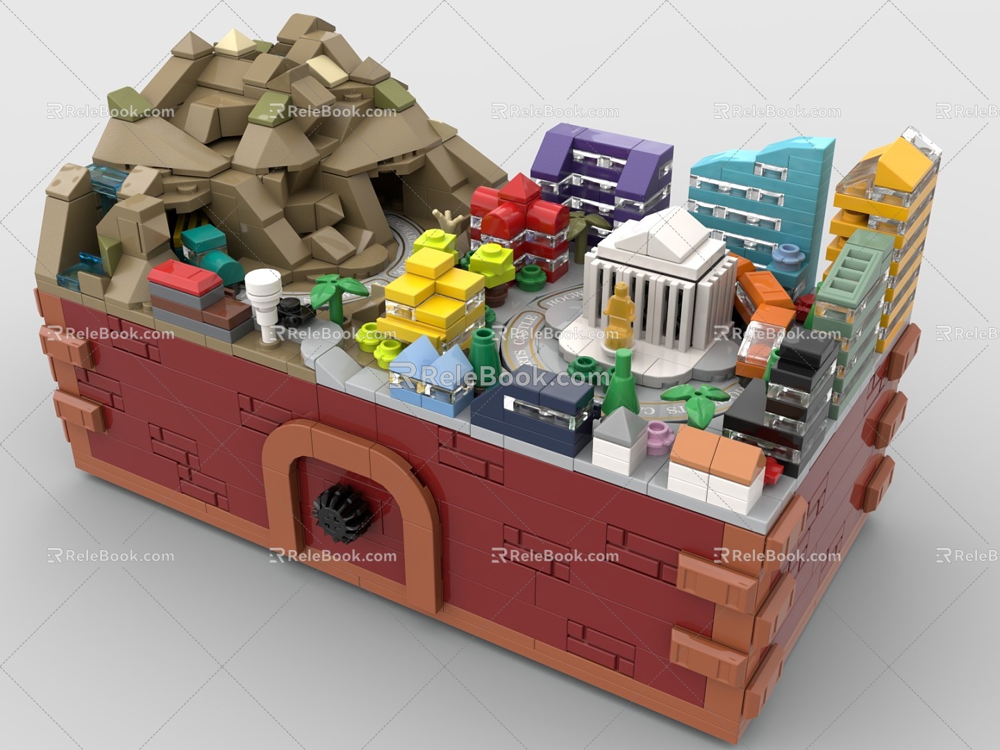 Lego toy city building house combination tunnel mountains 3d model