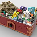 Building Blocks Red Brick Mini City Scene With Colorful Buildings Green Trees And Castle Entrance
